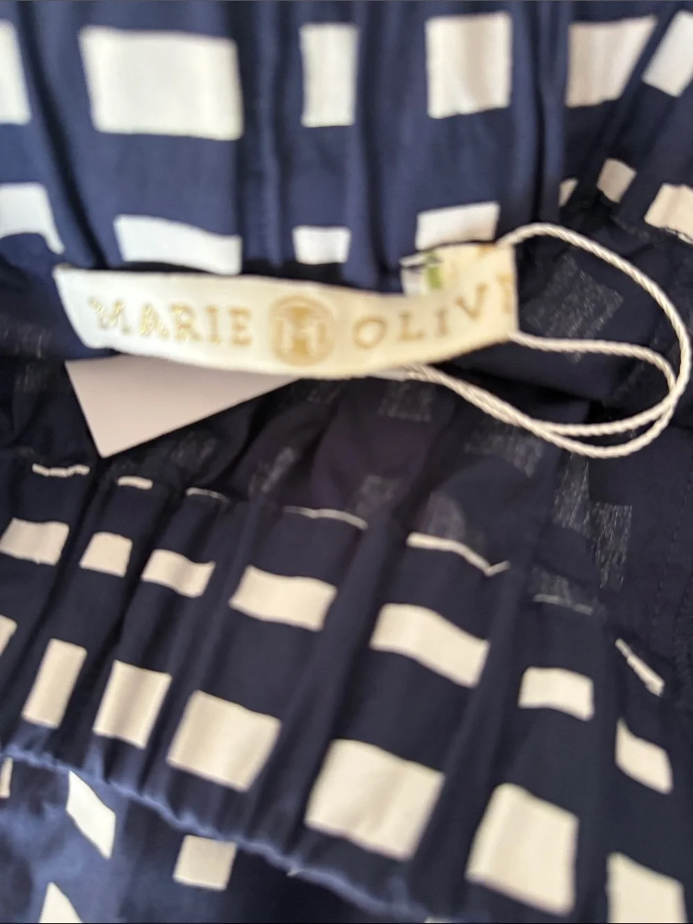 Marie Oliver Navy and White Checked A-Line Skirt